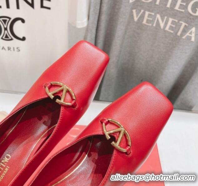 Buy Luxury Valentino The Bold Edition VLogo Square Pumps 6.5cm in Calfskin Red 429180