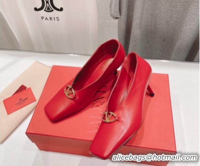 Buy Luxury Valentino The Bold Edition VLogo Square Pumps 6.5cm in Calfskin Red 429180