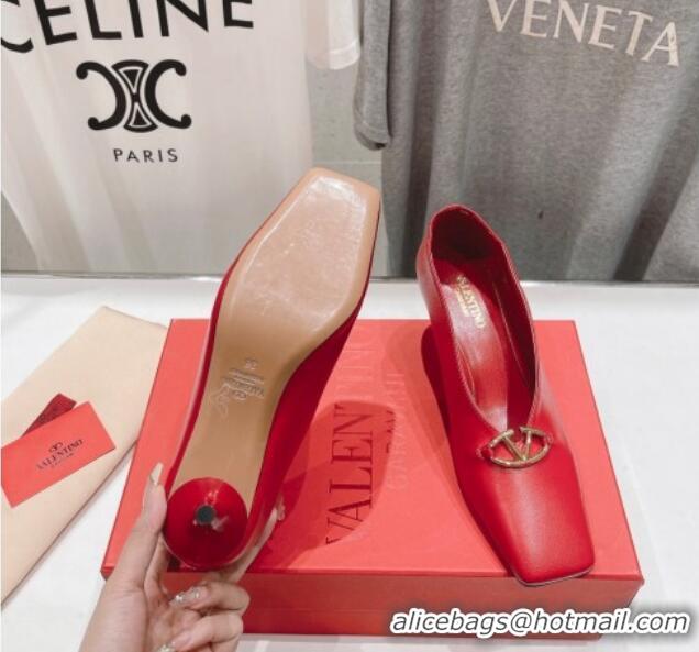 Buy Luxury Valentino The Bold Edition VLogo Square Pumps 6.5cm in Calfskin Red 429180