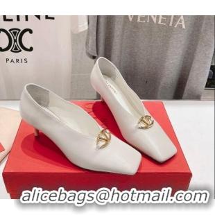 Best Grade Valentino The Bold Edition VLogo Square Pumps 6.5cm in Calfskin White 429181