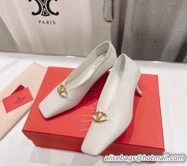 Best Grade Valentino The Bold Edition VLogo Square Pumps 6.5cm in Calfskin White 429181