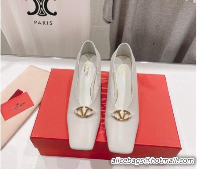 Best Grade Valentino The Bold Edition VLogo Square Pumps 6.5cm in Calfskin White 429181