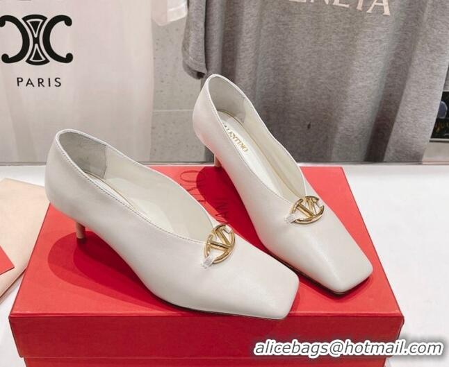 Best Grade Valentino The Bold Edition VLogo Square Pumps 6.5cm in Calfskin White 429181