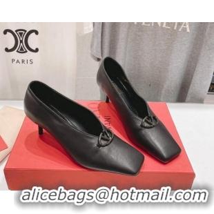 Low Price Valentino The Bold Edition VLogo Square Pumps 6.5cm in Calfskin Black 429182