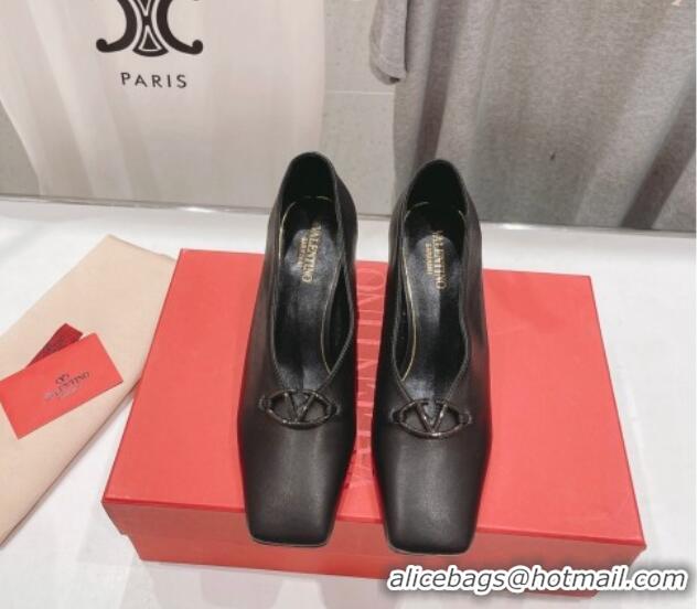 Low Price Valentino The Bold Edition VLogo Square Pumps 6.5cm in Calfskin Black 429182