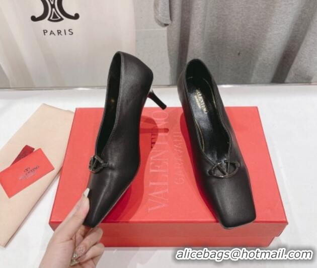 Low Price Valentino The Bold Edition VLogo Square Pumps 6.5cm in Calfskin Black 429182