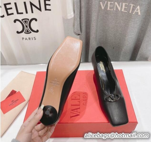 Low Price Valentino The Bold Edition VLogo Square Pumps 6.5cm in Calfskin Black 429182