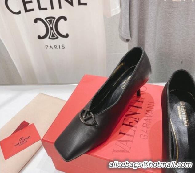 Low Price Valentino The Bold Edition VLogo Square Pumps 6.5cm in Calfskin Black 429182