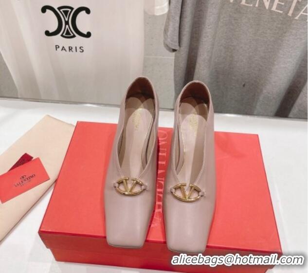 Purchase Valentino The Bold Edition VLogo Square Pumps 6.5cm in Calfskin Dusty Pink 429183