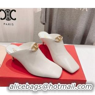 Pretty Style Valentino The Bold Edition VLogo Square Heel Mules 6.5cm in Calfskin White 429184