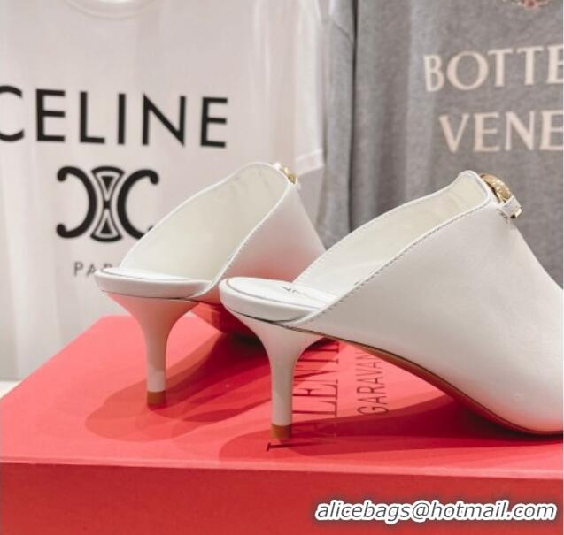 Pretty Style Valentino The Bold Edition VLogo Square Heel Mules 6.5cm in Calfskin White 429184