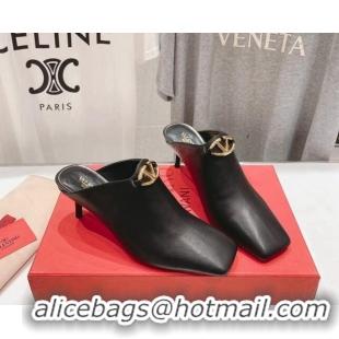 Good Looking Valentino The Bold Edition VLogo Square Heel Mules 6.5cm in Calfskin Black 429185