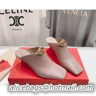 Buy Discount Valentino The Bold Edition VLogo Square Heel Mules 6.5cm in Calfskin Dusty Pink 429186