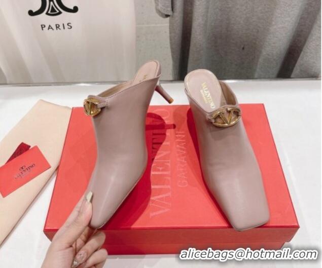 Buy Discount Valentino The Bold Edition VLogo Square Heel Mules 6.5cm in Calfskin Dusty Pink 429186