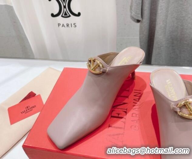 Buy Discount Valentino The Bold Edition VLogo Square Heel Mules 6.5cm in Calfskin Dusty Pink 429186