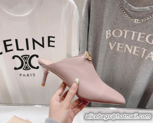 Buy Discount Valentino The Bold Edition VLogo Square Heel Mules 6.5cm in Calfskin Dusty Pink 429186