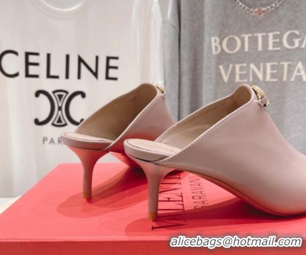 Buy Discount Valentino The Bold Edition VLogo Square Heel Mules 6.5cm in Calfskin Dusty Pink 429186