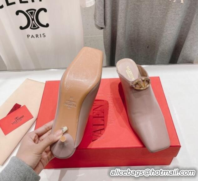 Buy Discount Valentino The Bold Edition VLogo Square Heel Mules 6.5cm in Calfskin Dusty Pink 429186