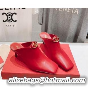 Low Cost Valentino The Bold Edition VLogo Square Heel Mules 6.5cm in Calfskin Red 429187