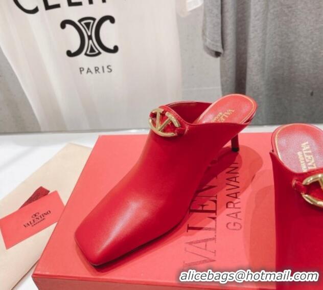 Low Cost Valentino The Bold Edition VLogo Square Heel Mules 6.5cm in Calfskin Red 429187