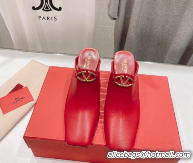 Low Cost Valentino The Bold Edition VLogo Square Heel Mules 6.5cm in Calfskin Red 429187