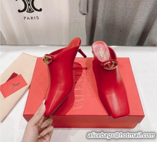 Low Cost Valentino The Bold Edition VLogo Square Heel Mules 6.5cm in Calfskin Red 429187