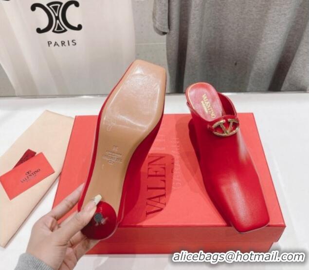 Low Cost Valentino The Bold Edition VLogo Square Heel Mules 6.5cm in Calfskin Red 429187