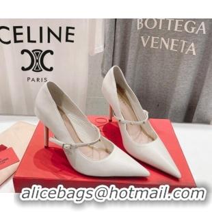 Top Grade Valentino Rockstud Wispy Mary Janes Pumps 9.5cm in Calfskin White 429188