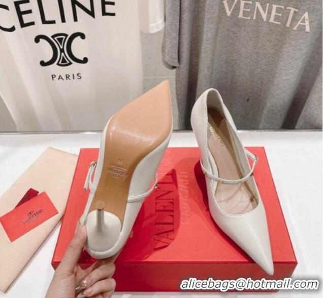 Top Grade Valentino Rockstud Wispy Mary Janes Pumps 9.5cm in Calfskin White 429188