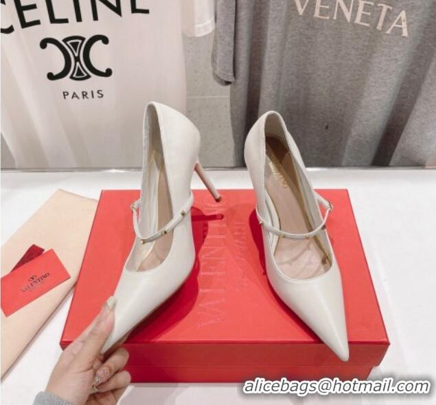 Top Grade Valentino Rockstud Wispy Mary Janes Pumps 9.5cm in Calfskin White 429188