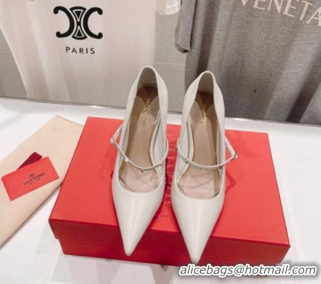 Top Grade Valentino Rockstud Wispy Mary Janes Pumps 9.5cm in Calfskin White 429188