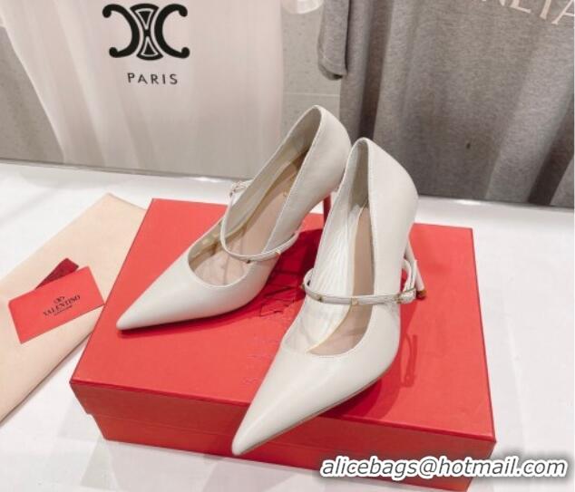 Top Grade Valentino Rockstud Wispy Mary Janes Pumps 9.5cm in Calfskin White 429188