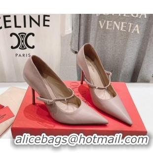 Unique Style Valentino Rockstud Wispy Mary Janes Pumps 9.5cm in Calfskin Dusty Pink 429189