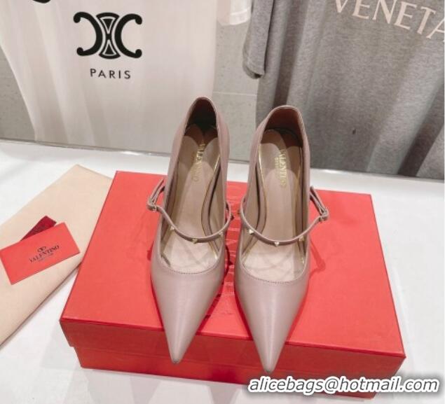 Unique Style Valentino Rockstud Wispy Mary Janes Pumps 9.5cm in Calfskin Dusty Pink 429189