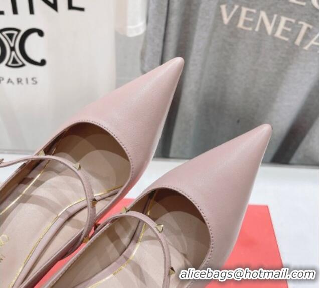 Unique Style Valentino Rockstud Wispy Mary Janes Pumps 9.5cm in Calfskin Dusty Pink 429189