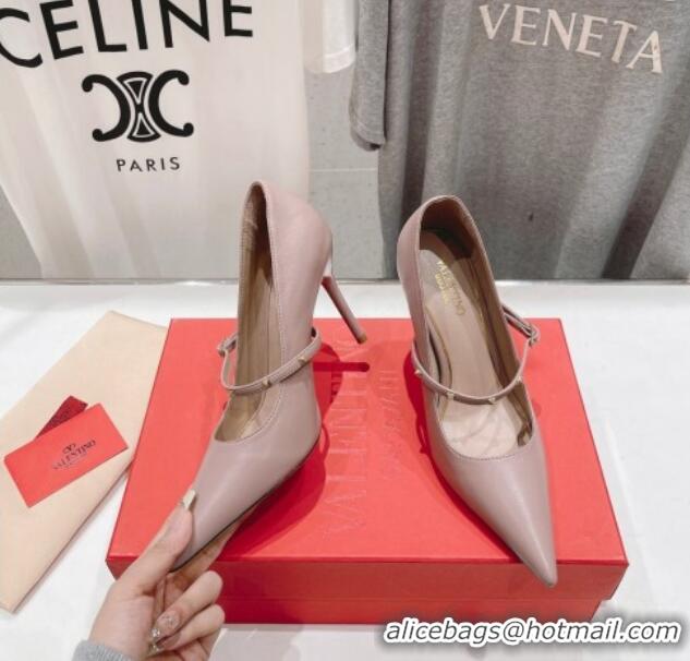 Unique Style Valentino Rockstud Wispy Mary Janes Pumps 9.5cm in Calfskin Dusty Pink 429189