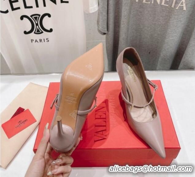 Unique Style Valentino Rockstud Wispy Mary Janes Pumps 9.5cm in Calfskin Dusty Pink 429189