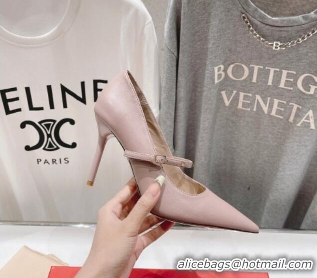 Unique Style Valentino Rockstud Wispy Mary Janes Pumps 9.5cm in Calfskin Dusty Pink 429189