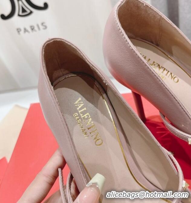 Unique Style Valentino Rockstud Wispy Mary Janes Pumps 9.5cm in Calfskin Dusty Pink 429189