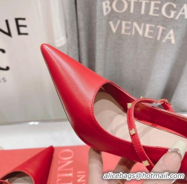 Luxurious Valentino Rockstud Wispy Mary Janes Pumps 9.5cm in Calfskin Red 429190