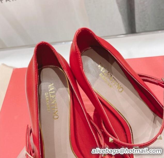 Luxurious Valentino Rockstud Wispy Mary Janes Pumps 9.5cm in Calfskin Red 429190