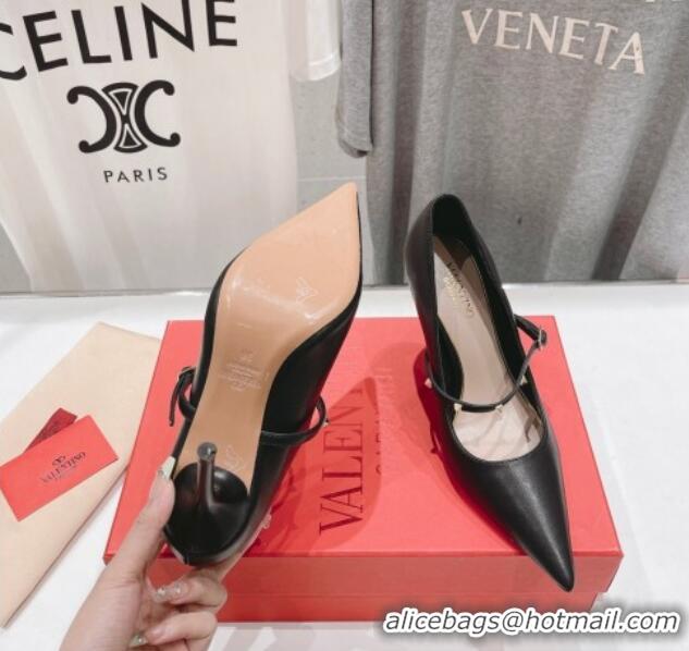 Grade Quality Valentino Rockstud Wispy Mary Janes Pumps 9.5cm in Calfskin Black 429191