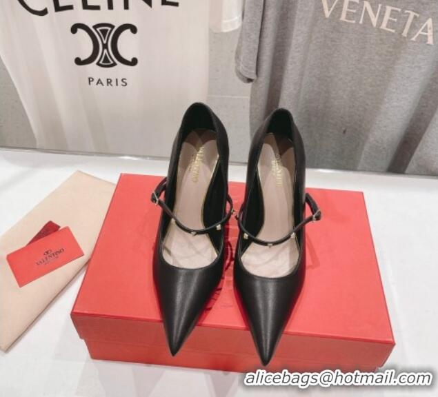 Grade Quality Valentino Rockstud Wispy Mary Janes Pumps 9.5cm in Calfskin Black 429191