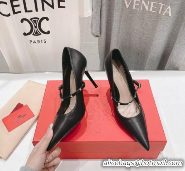 Grade Quality Valentino Rockstud Wispy Mary Janes Pumps 9.5cm in Calfskin Black 429191