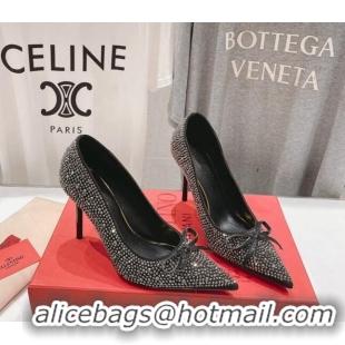 Popular Style Valentino Strass Allover Pumps 9.5cm with Bow Black 429192