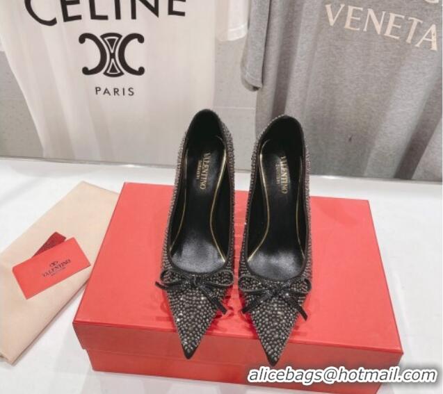 Popular Style Valentino Strass Allover Pumps 9.5cm with Bow Black 429192