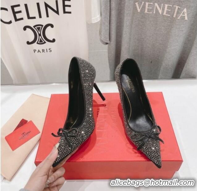 Popular Style Valentino Strass Allover Pumps 9.5cm with Bow Black 429192