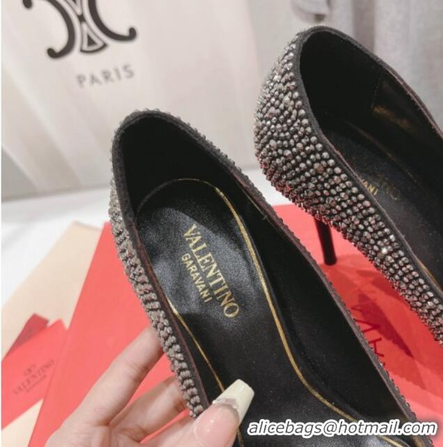 Popular Style Valentino Strass Allover Pumps 9.5cm with Bow Black 429192