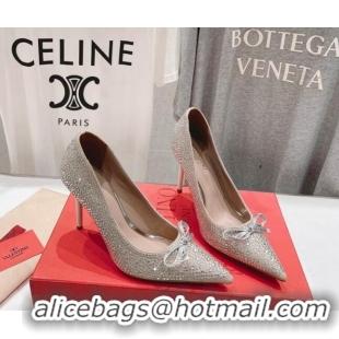 Best Product Valentino Strass Allover Pumps 9.5cm with Bow Beige 429193