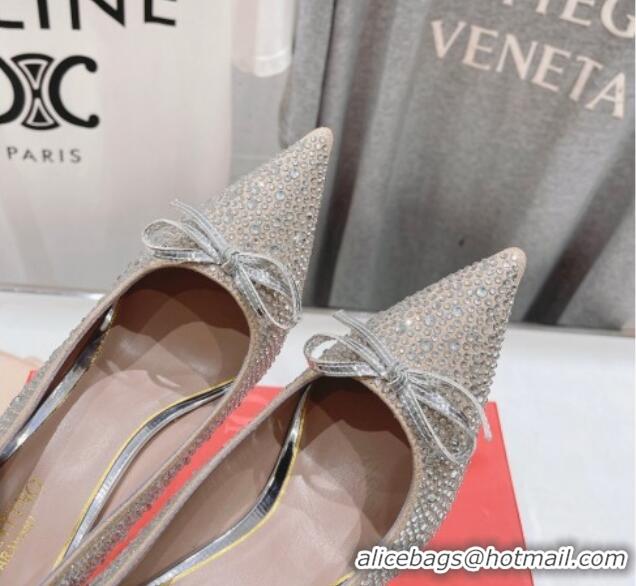 Best Product Valentino Strass Allover Pumps 9.5cm with Bow Beige 429193